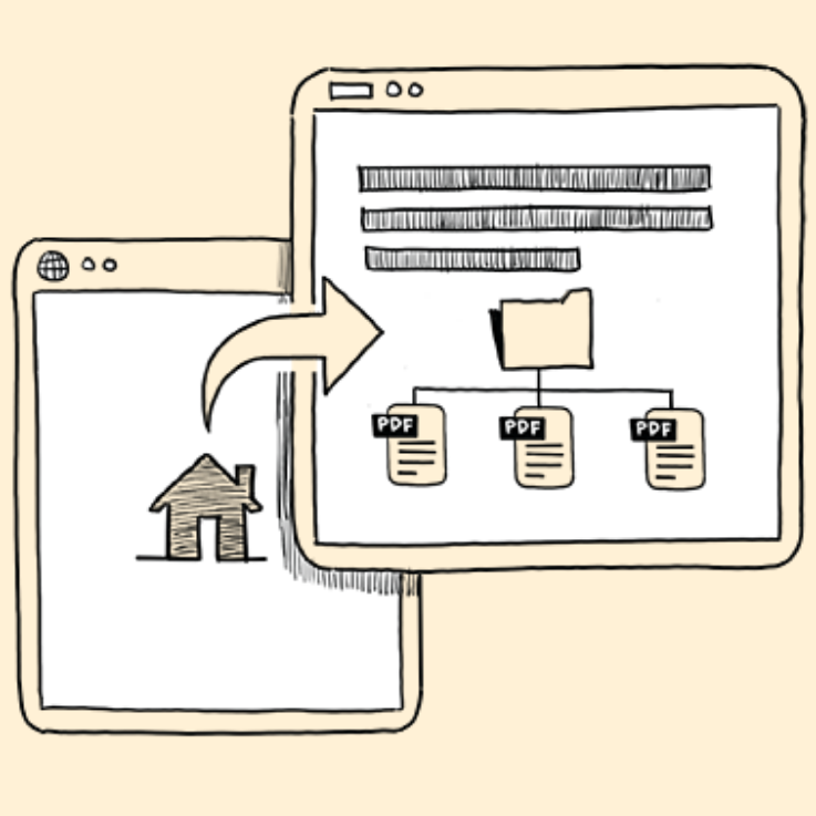 Illustration of a tablet screen displaying PDFs to download