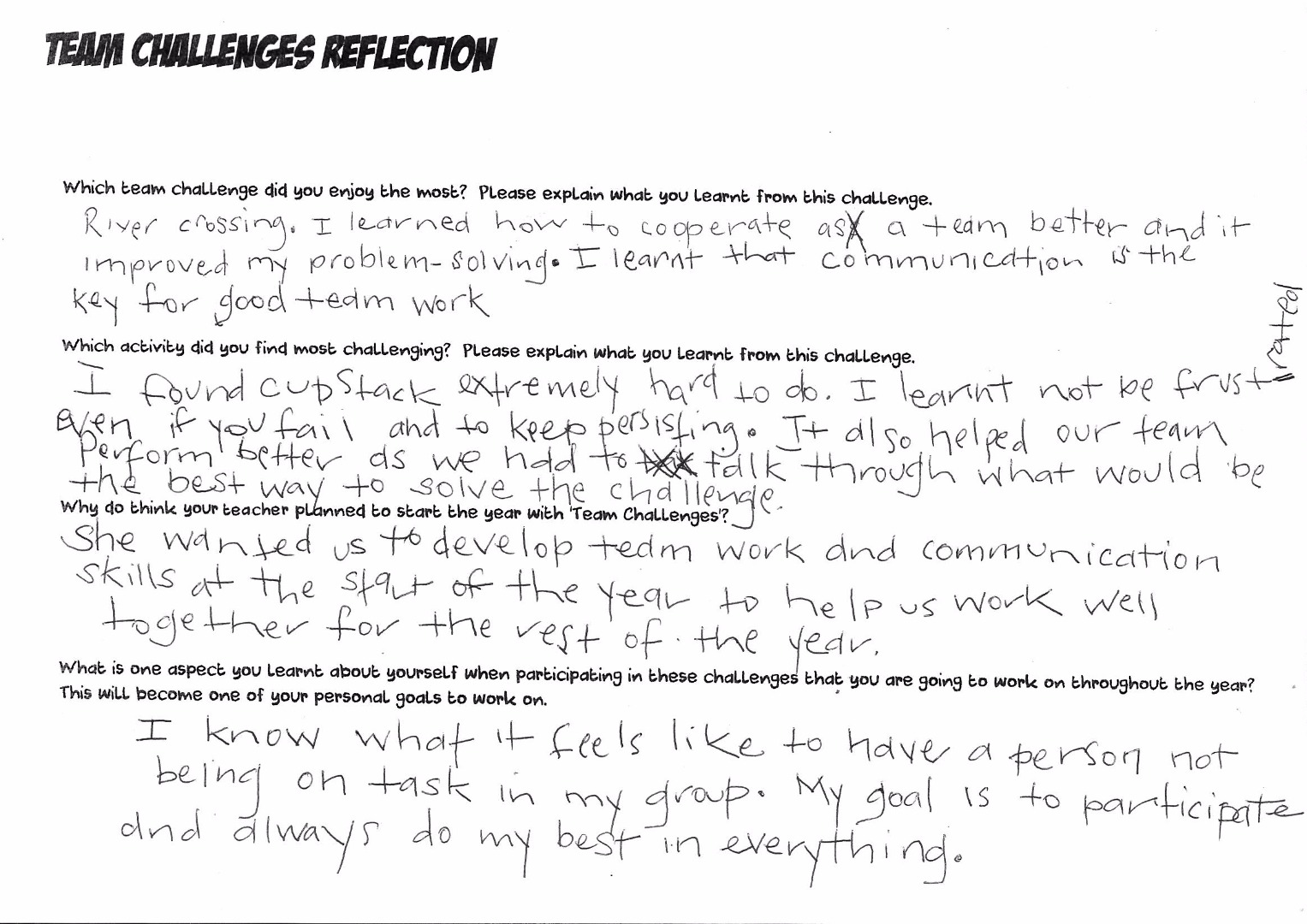<p><span>Written reflection: Team challenges</span></p>