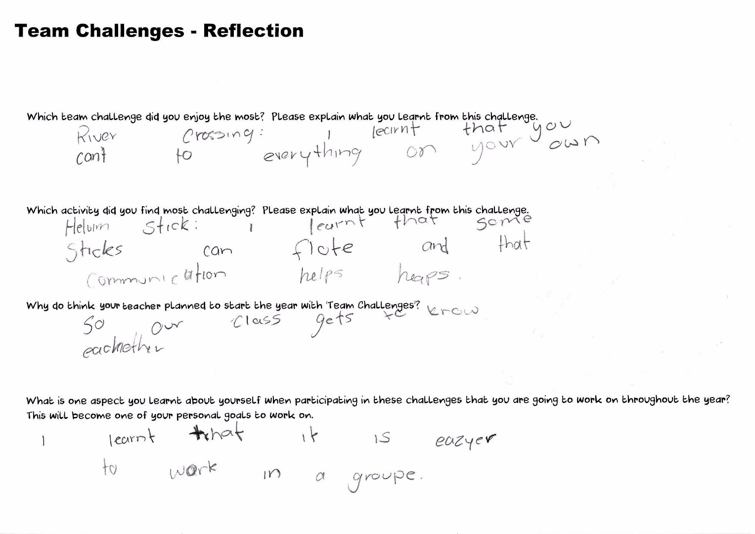 <p>Written reflection: Team challenges</p>